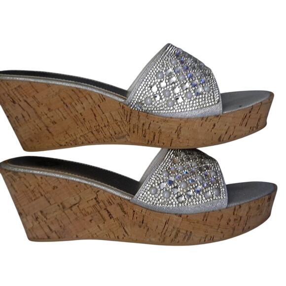 Women's Yellowbox Wedge Sandals Size 9 Glitter Rhinestones Cork Heel Summer - Picture 5 of 5